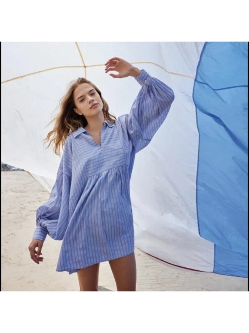 Sundry Womens Oversized Mini Dress Size XL Cotton Light Blue Pullover Casual